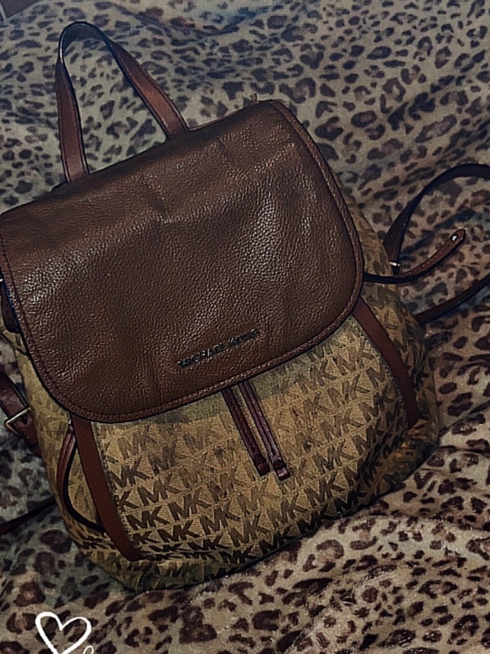 Michael Kors Brown MK Logo Backpack with Dark Brown Leather Trim